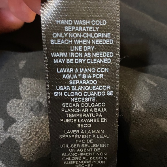 White House Black Market Chic Sheer Black Floral Blouse—bell sleeves/choker neck - Picture 9 of 9